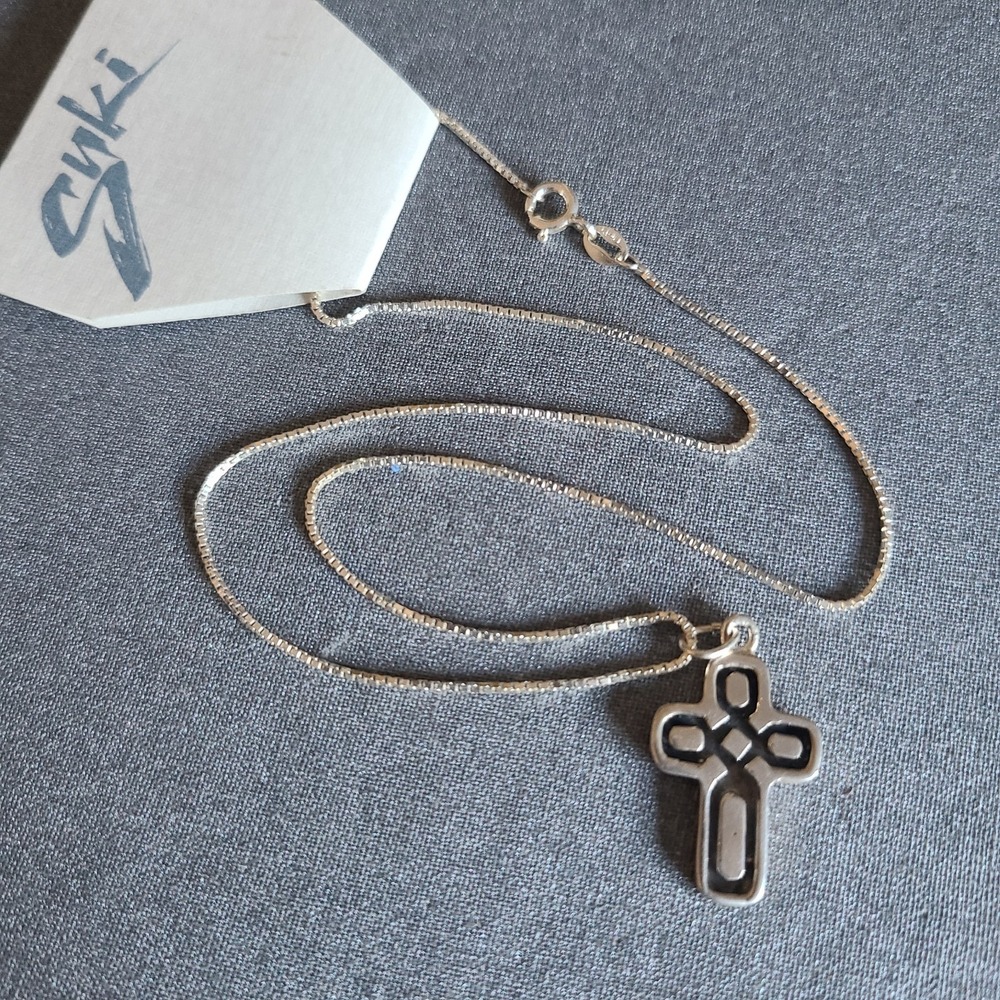 New Sterling Silver Cross Necklace 925 Oxidized Recessed Pendant Minimalist